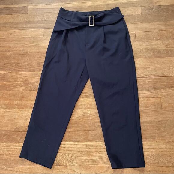 Gracia navy blue casual dress pants with attached belt size medium M b6 - Picture 1 of 5